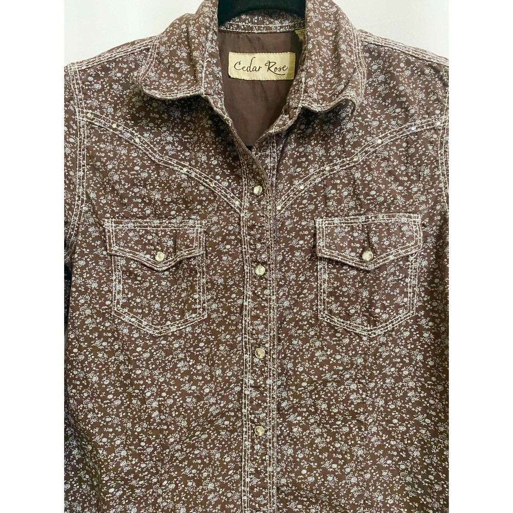 Cedar Rose Brown Floral Western Snap Button Shirt Women's Size Small - Picture 2 of 8